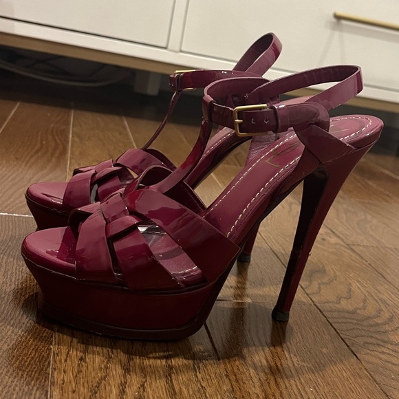 Saint Laurent Tribute Patent Leather Platform Fuchsia Heels - Picture 2 of 16